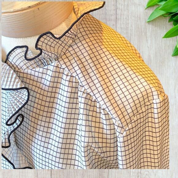 Vintage Lynn Davis Windowpane Ruffle Front Shirt 10 - Picture 10 of 15